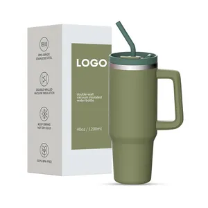 New Stainless Steel Double Wall Insulated Tumbler With Handle 40 Oz Durable Tumbler Mug With 2 In 1 Infuser Straw Lid