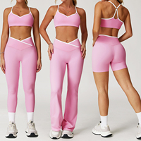 Bra Yoga cepat kering wanita, setelan pakaian olahraga luar ruangan, celana pendek Gym, pakaian olahraga ketat, cepat kering