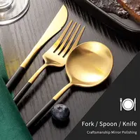 Siyah altın 18/10 paslanmaz çelik ziyafet çatal bıçak kaşık seti mutfak yemek sofra takımı setleri