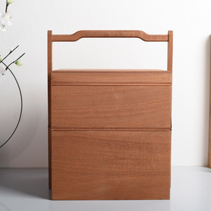 Lonchera de madera estilo chino, rectangular, portátil, para envasar alimentos, con asa desmontable, tamaño y grosor personalizables - Product Image 1