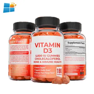 OEM/ODM/OBM Vitamine D3 naturelle sans sucre 5000 UI Gummies énergie humeur et complément alimentaire pour articulations osseuses pour adultes et enfants