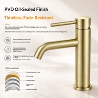 Robinet de lavabo moderne simple à poignée unique, monotrou, en acier inoxydable, avec cartouche céramique, revêtement PVD, garantie 3 ans
