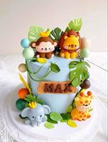 Set Hiasan Kue Safari Hutan Dekorasi Kue Selamat Ulang Tahun Singa Gajah Jerapah Monyet Perlengkapan Pesta Hewan Dekorasi Kue