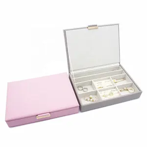 Dames Meisjes Sieraden Organizer Oorbel Ring Ketting Houder Recycle Roze Lederen Thuis Opslag Sieraden Geschenkdoos