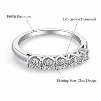 Bague en platine PT950 avec cinq diamants de laboratoire, taille brillant rond, plaqué rhodium, alliance de luxe pour femme