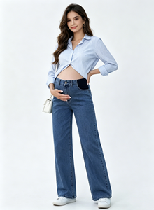 Jean <span class=keywords><strong>de</strong></span> maternité coupe large 2026, taille haute extensible, en denim, pour femme enceinte, bleu marine - Product Image 3
