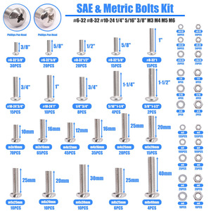 Sae And Metric <b>Bolts</b> Kit 1287Pcs 304 Stainless Steel Phillips Pan Head Screws Nuts Set For General Use - Product Image 1