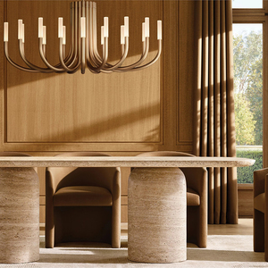 Kumusi <span class=keywords><strong>alta</strong></span> calidad piedra sólida Beige travertino bala Base <span class=keywords><strong>mesa</strong></span> de comedor para el hogar para restaurante o Hotel - Product Image 5