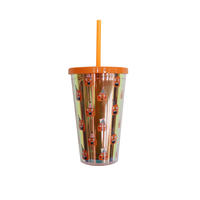 Gobelet réutilisable de 450 ml sur le thème d'Halloween avec couvercle et paille, en plastique de qualité alimentaire sans BPA, pour les fêtes