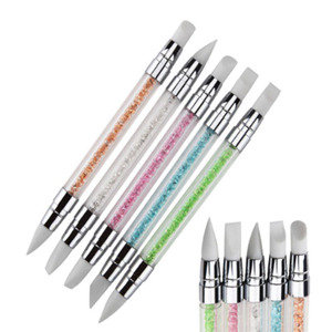 Lot de 5 pinceaux à ongles en silicone avec manche diamanté, stylo graffiti, outil de sculpture et de gaufrage, design floral 3D, stylo à ongles en silicone pour manucure - Product Image 3