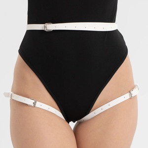 Ensemble de pantalon en cuir avec anneaux de jambe, ceinture et menottes intégrées, couleur rose, taille S M L pour femmes, accessoires de flirt - Product Image 4