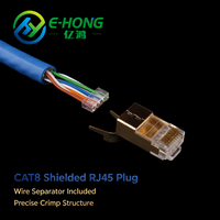 E-HONG CAT8 RJ45 8P8C Connecteur Modulaire Blindé en Alliage de Zinc avec Coque Dorée 40 Gbit/s pour Réseau