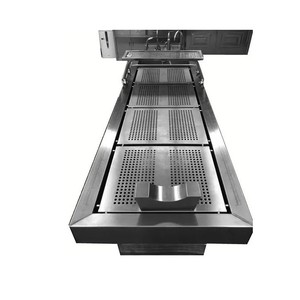 Table d'hôpital en acier inoxydable, base rectangulaire sur piédestal, design industriel pour usage médical - Product Image 2