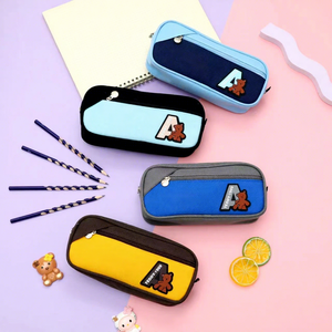 Nouveaux trousses à crayons en tissu motif ours pour les élèves du primaire/du collège, fermeture éclair multifonctionnelle, grande capacité - Product Image 1