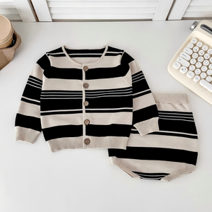 Kids Clothes Wholesale <b>Newborn</b> Baby Clothing Sets Striped <b>Cardigan</b> Sweater <b>Knit</b> Short Baby Items 0-36 month - Product Image 1