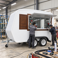 Remorque à glaces et jus 4,8 m, style rétro, structure en aluminium, compartiments isolés, cuisine mobile extérieure