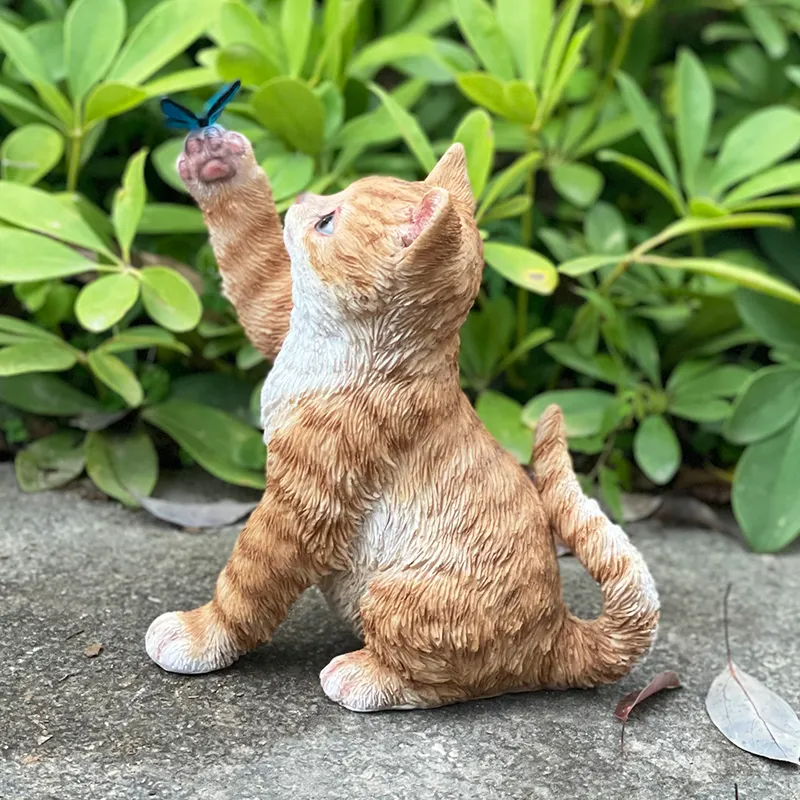 最高の価格かわいい動物の庭の像面白い猫樹脂像彫刻屋外装飾パティオ芝生ポーチ