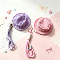 Dompet Koin Gantungan Kunci Mini 2026 Bentuk Topi Nelayan, Tempat Earphone dengan Tali Pergelangan Tangan, Dompet Bentuk Topi Bucket Bahan Corduroy