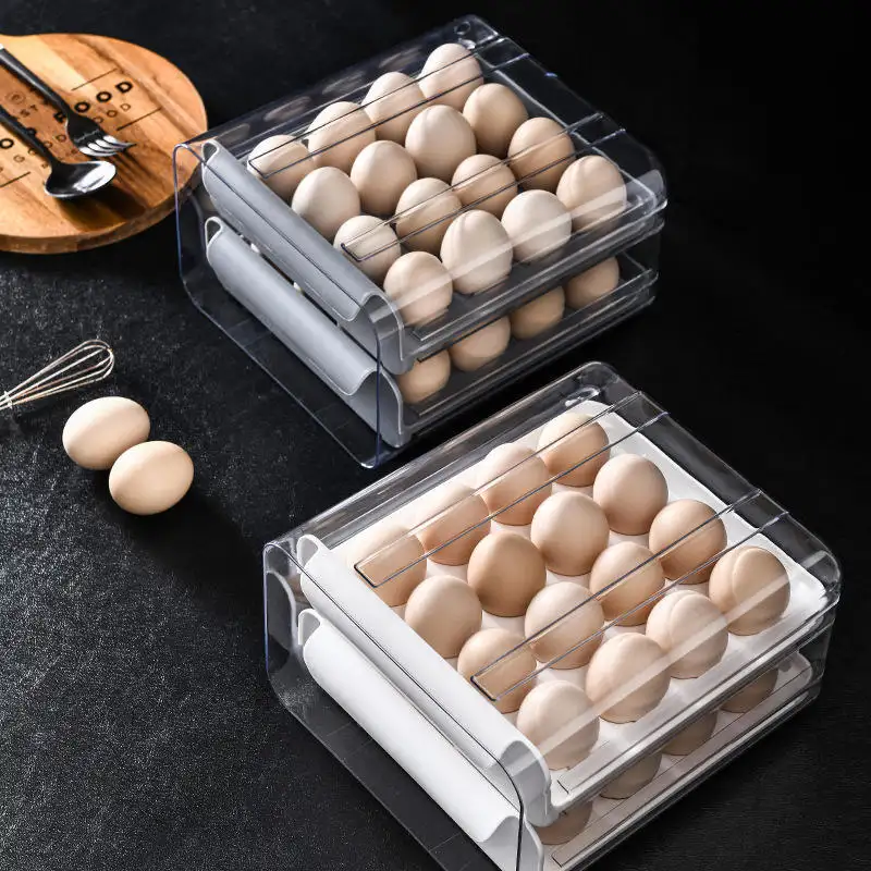 Kitchen double layer plastic egg tray organizer storage box