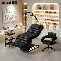 Table de massage électrique de luxe réglable avec base LED et commande au pied pour salon professionnel, spa, soins du visage et extensions de cils