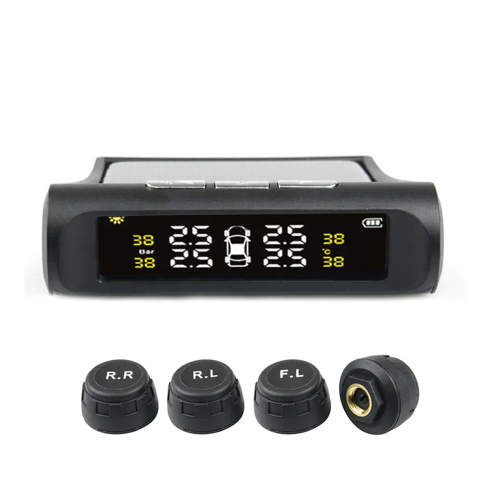 Hệ Thống Giám Sát Áp Suất Lốp Xe Hơi TPMS Giám Sát Áp Suất Lốp Màn Hình LCD Kỹ Thuật Số Năng Lượng Mặt Trời Hệ Thống Báo Động An Ninh Tự Động Lốp