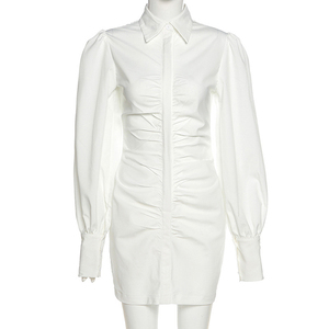 Elegante Otoño Invierno Casual calle Alta Oficina diseño plisado Mini vestido mujer camisa básica vestidos para las mujeres - Product Image 4