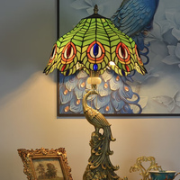 Colibri Tulipe Verre Globe Bronze Libellule Base Vintage Style Tiffany Lampe Fleur De Raisin Teinté Salon Cuisine Solaire
