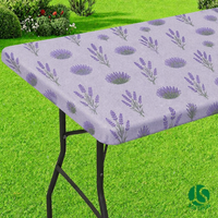Nappe de table rectangulaire ajustée en plastique non tissé lavande avec dos en flanelle, imperméable, bord élastique, pour camping et pique-nique en extérieur, facile à nettoyer