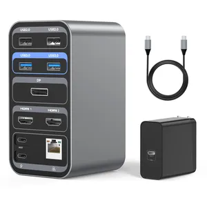 USB C yerleştirme istasyonu 65W güç kaynağı ile uzatın çift monitör ekran çift HDMI DP 7 USB port Hub ile Windows için