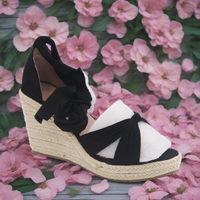 Sandales compensées à talon haut de 9 cm pour femmes, taille 43, à lacets, style espadrilles, chaussures et sandales pour femmes