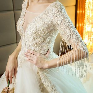 Princess Style Wedding Dress Ball Gown Empire Waist Sweetheart Neckline Long Train Champagne Color Vintage Fashion - Product Image 3