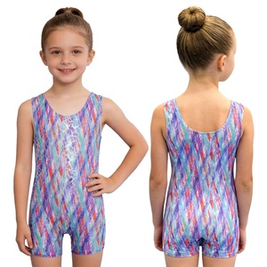 Traje de Gimnasia para Niñas, Sublimado, sin Mangas, con Pantalones Cortos, Spandex, para Danza, Entrenamiento, Práctica, Competencia de Equipo - Product Image 2