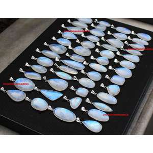 Wholesale Handmade Religious Bezel Set <b>Charm</b> Pendant Necklace Women's Natural Rainbow Moonstone Crystal Brass <b>Silver</b> Plated - Product Image 2