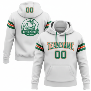 Directo industria venta al por mayor 3D bordado personalizado cosido blanco Kelly verde-naranja fútbol pulóver Sudadera con capucha - Product Image 1