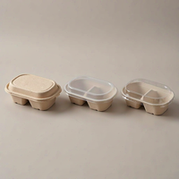 Bagasse compartimenten voedselcontainer 500ml 700ml 850ml 1000ml, wegwerp ovale lunchbox met dividers voor salade, bento en afhaalmaaltijden