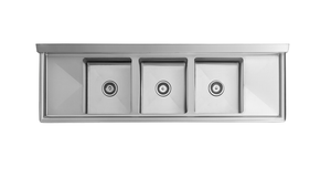 Compartiment commercial en acier inoxydable SS304 avec 3 éviers, pieds et dosseret galvanisés pour la préparation et le lavage de la vaisselle dans les cuisines de restaurant - Product Image 5