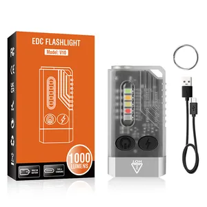 Küçük güçlü EDC el feneri 1000 LM şarj edilebilir Powered Mini cep anahtarlık flaş ışığı 365nm UV kırmızı yeşil mavi ışık