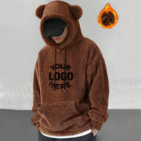 Op maat gemaakte geborduurde logo winter heren hoodies, gevoerd met koraal fleece, warme, pluizige flanellen stof, met zakken, sportkleding