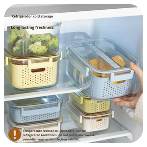 ANYA Contenitore Moderno Ermetico in PET <span class=keywords><strong>per</strong></span> Frigorifero, <span class=keywords><strong>Organizer</strong></span> <span class=keywords><strong>per</strong></span> Frutta e Verdura Fresca con Cestello Scolapiatti, Contenitori da Cucina - Product Image 2