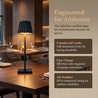 Lampe de table sans fil à intensité variable pour restaurant et hôtel, avec base de charge magnétique latérale, lampe de bureau LED rechargeable