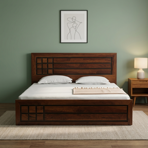 Modern Solid Teak Wood Non-Foldable Platform <b>Bed</b> <b>Frame</b> with Headboard King <b>Queen</b> <b>Size</b> Bedroom Furniture for Hotel/Villa/Home Use - Product Image 3