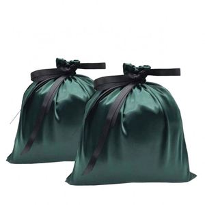 Sac de rangement en tissu de soie noire, sac cadeau à cordon, sacs en satin pour vêtements - Product Image 3