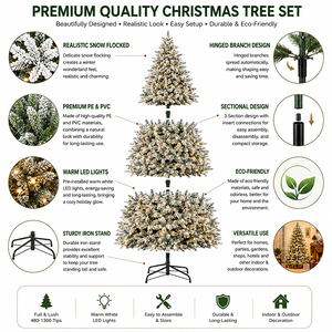 Árbol de Navidad de PVC con Luces LED, Base de Hierro de 120-240 cm, Estilo <span class=keywords><strong>Pino</strong></span> Nevado Ecológico para Decoración de Hogar, Oficina y Fiestas - Product Image 2