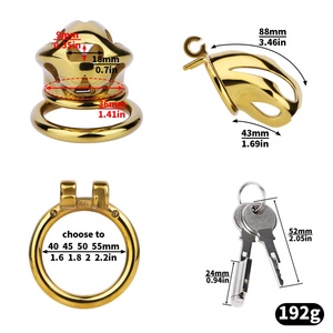 กรงครอบอวัยวะเพศชาย FRRK Chaste Lock สีทอง อุปกรณ์รักษาพรหมจรรย์ชาย เข็มขัดรักษาพรหมจรรย์ อุปกรณ์พันธนาการสำหรับคู่รักและอุปกรณ์เสริม กรงครอบอวัยวะเพศชาย ของเล่นผู้ใหญ่ - Product Image 3