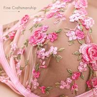 Conjunto de lencería gótica floral bordada de talle bajo con encaje, sujetador push-up de ganchillo con aros y tirantes ajustables para adultos