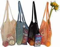 Sacs en filet de coton biologique réutilisables de marque, biodégradables et recyclables, avec poignée d'épaule pour les légumes de la ferme