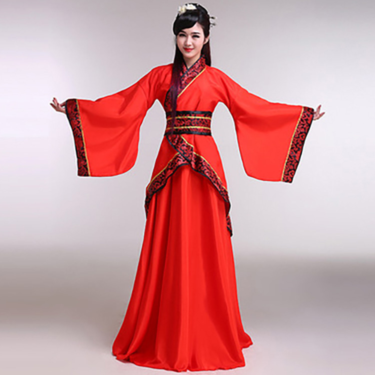 Kostum Hanfu Wanita Tradisional Tiongkok Oriental Merah, Kostum Dinasti Han, Gaun Hanfu untuk Wanita