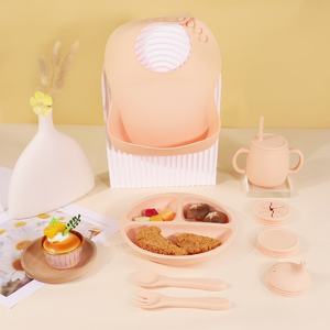 Ensemble de vaisselle de salle à manger pour enfants de 10 pièces comprenant un séparateur <span class=keywords><strong>d</strong></span>'assiettes à <span class=keywords><strong>d</strong></span>îner, un tapis de nourriture supplémentaire en bois et en silicone pour bébé - Product Image 4