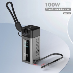 Cargador rápido todo en uno de 100W con enchufe de CA, batería externa de 20000mAh con cable retráctil para portátil - Product Image 3