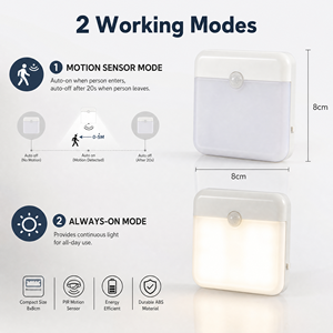 Square <b>LED</b> Night <b>Light</b> Warm White PIR <b>Sensor</b> Control Battery Powered Minimalist Design for Bedroom Closet Hallway - Product Image 4